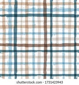 Gingham nahtlos Muster. Aquarellstreifen, Tartentextur für Picknicktücher im Frühling, Hemden, Plaid, Kleidung, Kleider, Decken, Papier. Vektorkarierte Pinselstriche, geometrische Linien.
