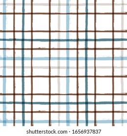 Gingham seamless pattern. watercolor  strokes texture. vector checkered summer male print
