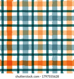 Gingham seamless pattern. watercolor strokes checkered plaid, rustic tartan background, vector. vector  summer print