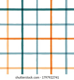 Gingham seamless pattern. watercolor strokes checkered plaid, rustic tartan background, vector. vector  summer print