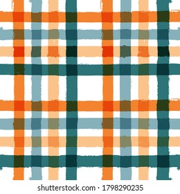 Gingham seamless pattern. watercolor strokes checkered plaid, rustic tartan background, vector. vector  summer print