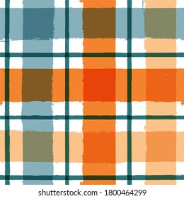 Gingham seamless pattern. watercolor strokes checkered plaid, rustic tartan background, vector. vector  summer print