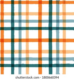 Gingham seamless pattern. watercolor strokes checkered plaid, rustic tartan background, vector. vector  summer print