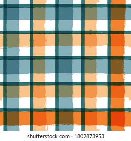 Gingham seamless pattern. watercolor strokes checkered plaid, rustic tartan background, vector. vector  summer print