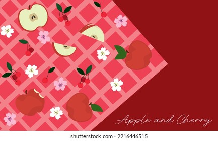 Patrón sin fisuras de Gingham. textura de trazos de color de agua para textiles: camisas, manteles, manteles, ropa, mantas y papel, fondo vectorial de impresión de verano con manzanas, cerezas y flores