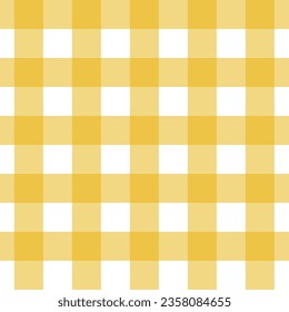 Gingham sin fisuras con color amarillo y blanco, fondo de tablero de ajedrez, cuadrado, mantel, ilustración vectorial. 