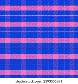 Gingham seamless pattern.Checkered tartan plaid with twill weave repeat pattern in blue and pink . Geometric vector illustration background design for fabric and print.