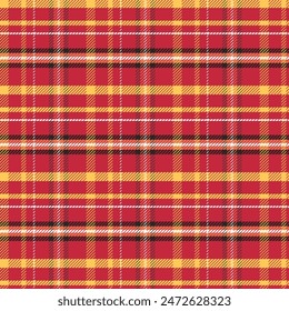 Gingham seamless pattern.Checkered tartan plaid with twill weave repeat pattern in red yellow black white. Geometric graphic vector illustration background design for fabric and print.