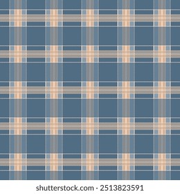 Gingham seamless pattern.Checkered tartan plaid with twill weave repeat pattern in blue beige brown. Geometric graphic vector illustration background design for fabric and print. 