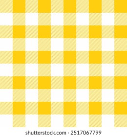 Patrón sin costuras de guinga. Patrón de repetición de cuadros a cuadros de tartán en amarillo y blanco. Fondo de pantalla de fondo de Ilustración vectorial geométrica