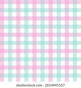 Gingham seamless pattern.Checkered tartan plaid repeat pattern in pastel pink green white.Geometric vector illustration background wallpaper.