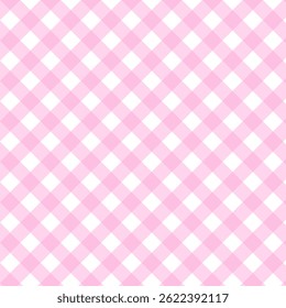 Gingham seamless pattern.Checkered tartan plaid repeat pattern in pink and white.Geometric vector illustration background wallpaper.