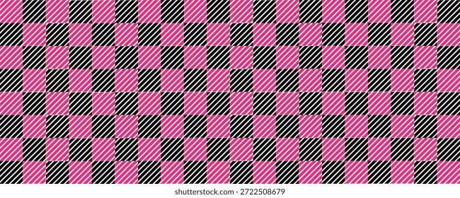 Gingham seamless pattern.pink and black background texture. Checked tweed plaid repeating wallpaper. Fabric design.