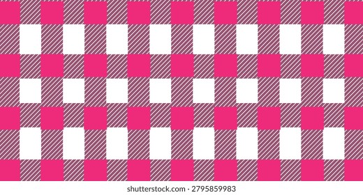 Gingham seamless pattern.pink white background texture. Checked tweed plaid repeating wallpaper. Fabric design.