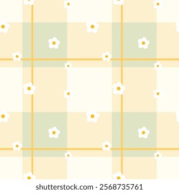 Gingham seamless vector pattern with kawaii carrots. Tartan check for tablecloths, napkins, clothes, packaging, for the Easter holiday. Cozy cute childish. easter color.