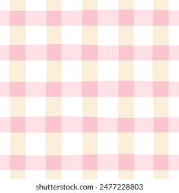 Gingham seamless vector pattern. Tartan check for tablecloths, napkins, clothes, packaging, for the Easter holiday. Cozy cute childish background in a pastel pink and beige palette