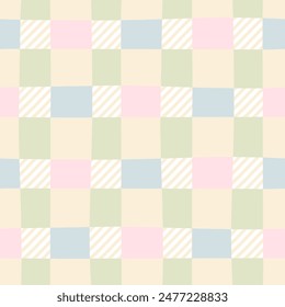 Gingham seamless vector pattern. Tartan check for tablecloths, napkins, clothes, packaging, for the Easter holiday. Cozy cute childish background in a pastel palette