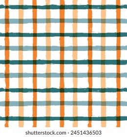 Gingham seamless vector pattern. Watercolor brush lines texture, checkered rustic print, Christmas decor background