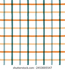Gingham seamless vector pattern. Watercolor brush lines texture, checkered rustic print, Christmas decor background