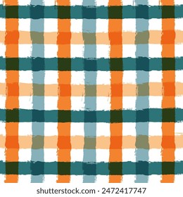 Gingham seamless vector pattern. Watercolor brush lines texture, checkered rustic print, Christmas decor background