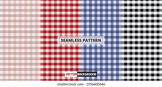 Gingham Seamless Vector Patterns with color Peach, Red, Blue and Black. Flannel Shirt Fabric Textures.