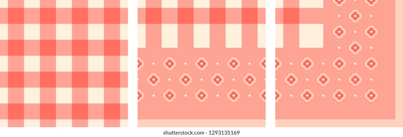 Gingham tablecloth abstract line shape motif pattern classic geometric continuos background. Plaid check small squares ornament, pastel colors palette. Home textile fabric swatch all over print block.