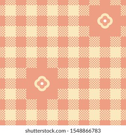 Gingham tablecloth abstract line shape motif pattern classic geometric continuos background. Plaid check small squares ornament, pastel colors palette. Retro textile fabric swatch all over print block
