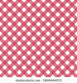 Gingham tablecloth abstract line shape motif pattern classic geometric continuos background. Plaid check small squares ornament, pastel colors palette. Retro textile fabric swatch all over print block