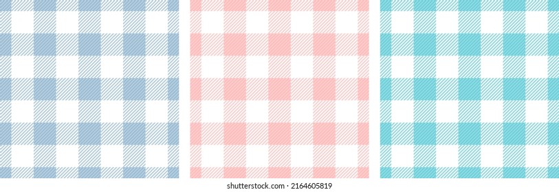 El mantel de Gingham cruzó líneas simples patrones sin costura conjunto de vectores. Impresión de tela trenzada con tartán de Gingham para ropa masculina. Fondo de la camisa de franjas cruzadas.