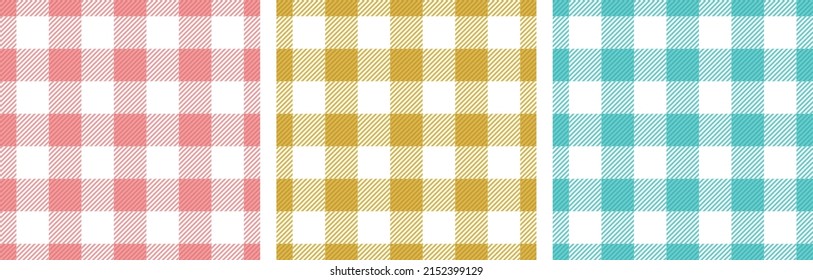 Gingham tablecloth lines cells abstract seamless paterns design. Gingham tartan woven fabric print for tablecloth. Crossed lines scarf background.