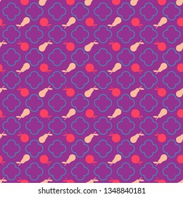 Gingham Tablecloth Seamless Diagonal Pattern with apple and pear. Rhombus print
