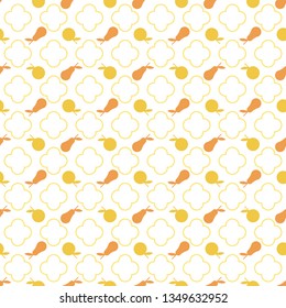 Gingham Tablecloth Seamless Diagonal Pattern with apple and pear. Rhombus print