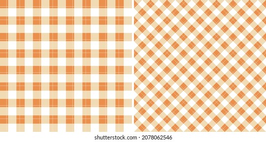 Gingham Tartan Plaid Scottish Seamless Patterns Background. Orange, brown, and cream color. Vector cloth pattern illustration background. Dress pattern, Tablecloth pattern. Thanksgiving Background.