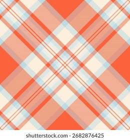 Tartán de textura Gingham a cuadros, textil de continuidad a cuadros sin costuras. Vector de fondo de patrón de tela de arte en paleta de colores rojos y claros.