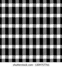 Gingham / Vichy Pattern In Black & White. Pixel Texture. Tartan Check Plaid Pattern. Seamless Tile For Fabric Design. Use For Picnic Tablecloth, Bed Sheet, Blanket, Coat, And Other Textile Products.