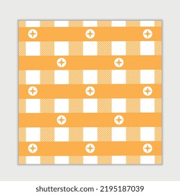 Gingham yellow pattern. Repeating design element for printing on tablecloth. Fashion and trend, abstract shapes for print on clothes. Poster or banner for website. Cartoon flat vector illustration