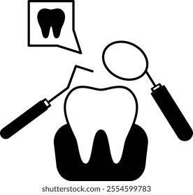 Gingivitis Exam using Mouth mirror concept, Tender, discolored or loose tooth exploring with sickle probe vector icon design, Odontology symbol, manual dexterity sign Dentist tools stock illustration