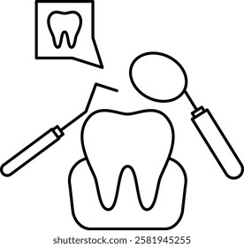 Gingivitis Exam using Mouth mirror concept, Tender, discolored or loose tooth exploring with sickle probe vector icon design, Dentistry symbol, Healthcare sign, Dental instrument illustration