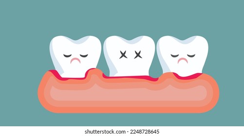 
Gingivitis Gum Disease and Sad Teeth Vector Cartoon Illustration. Teeth feeling concerned by unhealthy gum condition and bacterial infections
