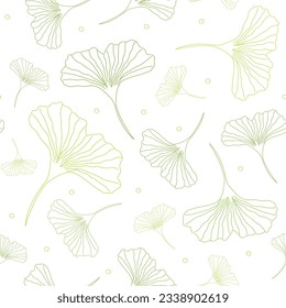 Gingko biloba outline isolated on white background. Botanical seamless pattern. Vector illustration