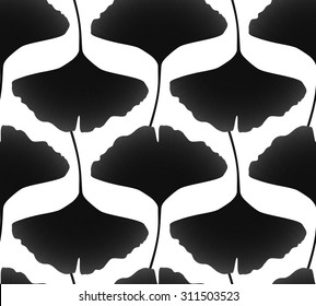 Gingko biloba seamless black and white vector background