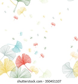 Gingko biloba seamless vector background pattern. Sweet pastel colors on white background. Hand drawn