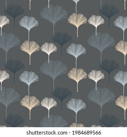 Gingko leaf vector pattern, repeating abstract drawing gingko leaf on dark background. Pattern is on swatches panel