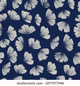 Gingko seamless vector pattern. Blue china background. Ginko leaves silhouette pattern. Floral Japanese outline ornament. svg