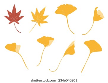 Ginkgo and Autumn Leaves Decoration Material Set, Vector