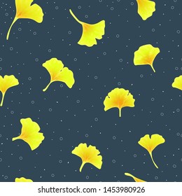 ginkgo autumn leaves hand draw watercolor imitation seamless pattern. Bright yellow leaf repeater background for textile, gift wrap, decoration, wallpaper, cover