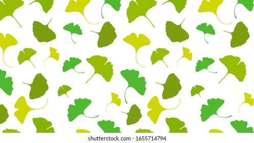 Ginkgo Biloba background Pattern Botany Plant flat digital vector illustration. Green medical cosmetic leafs. Flora Ayurvedic Medicine Theme. Camo style. Cooy paste.