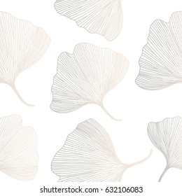 Ginkgo biloba background, seamless pattern. Vector illustration