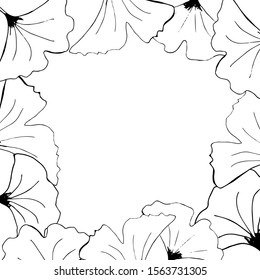 Ginkgo biloba black lines on a white background. Background for fabric, wrapping, wallpaper, postcard. Vector illustration.Line art