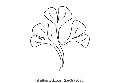 Ginkgo biloba Continuous one line drawing. Abstract botany minimalist poster, Ginkgo flower continuous single line drawing vector illustration, Ginkgo Leaf Continuous Line Drawing 